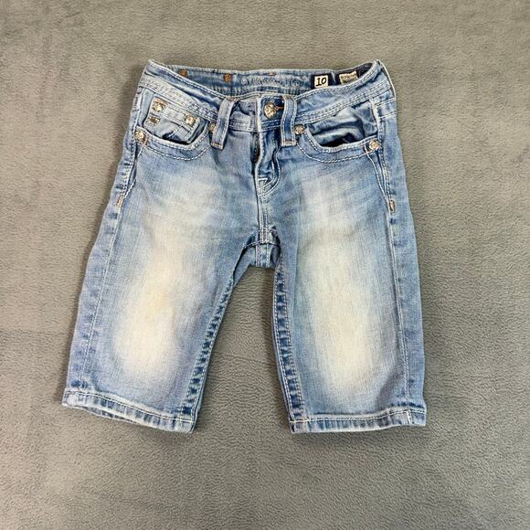 Miss Me Jean Shorts Light Wash‎ Embellished Bling Bermuda 10 Fleur - Picture 2 of 8
